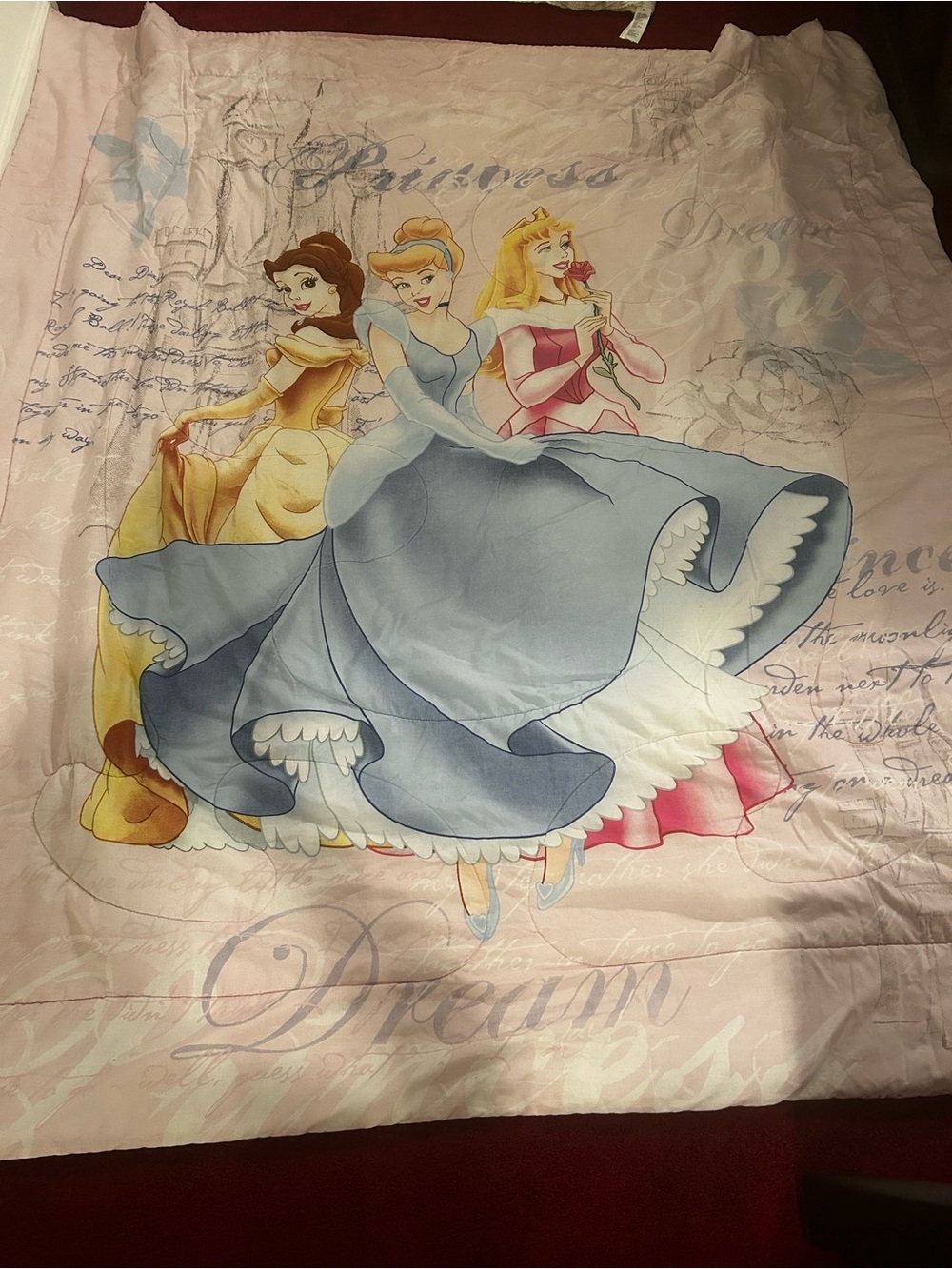 Disney Pink Princess Comforter with Cinderella, Belle & Aurora